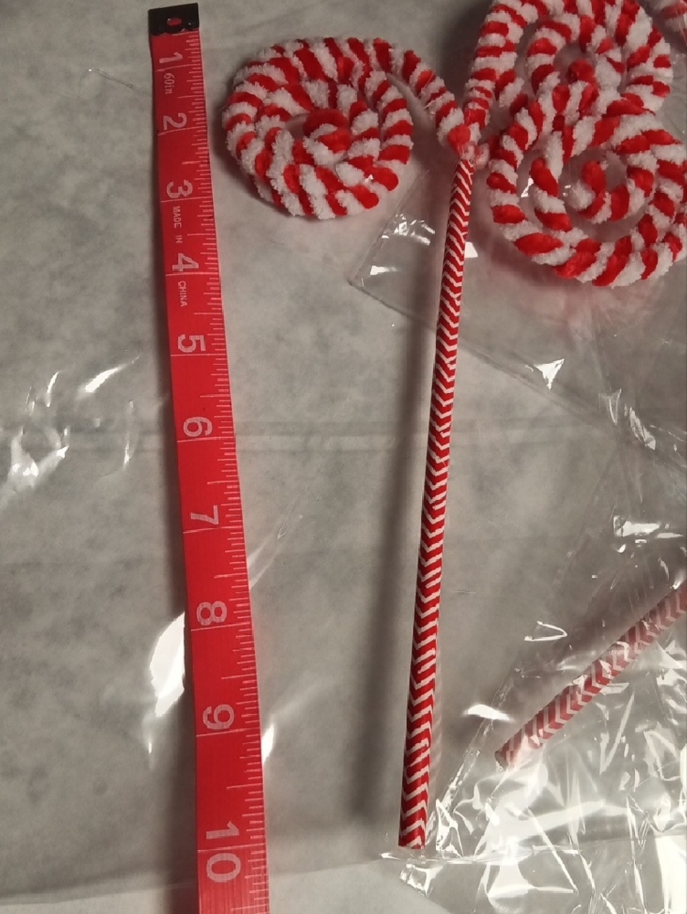 Hand Crafted Red and White Chenille Spiral Lollipop Picks - Festive Party Stems - Picture 4 of 6
